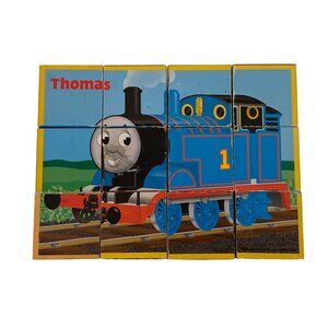 Thomas Tank Engine 12 pc Cube Puzzle Wood  Carry Case 2000 Britt Allcroft